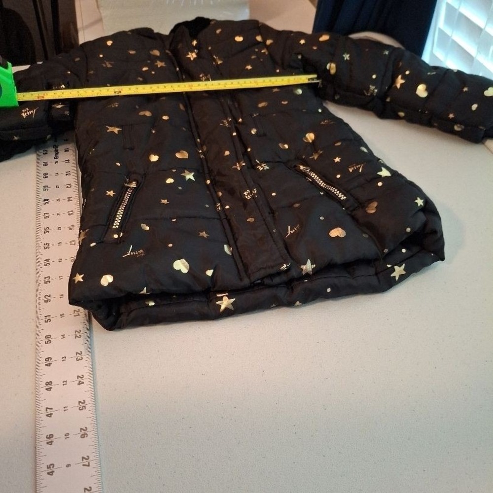 3/$15 Betsey Johnson Sz 6 Girls Black Gold Hooded Quilted‎ Stars Puffer Jacket - Picture 10 of 13